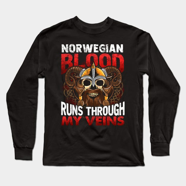 Norwegian Blood Runs Through My Veins Viking Long Sleeve T-Shirt by E